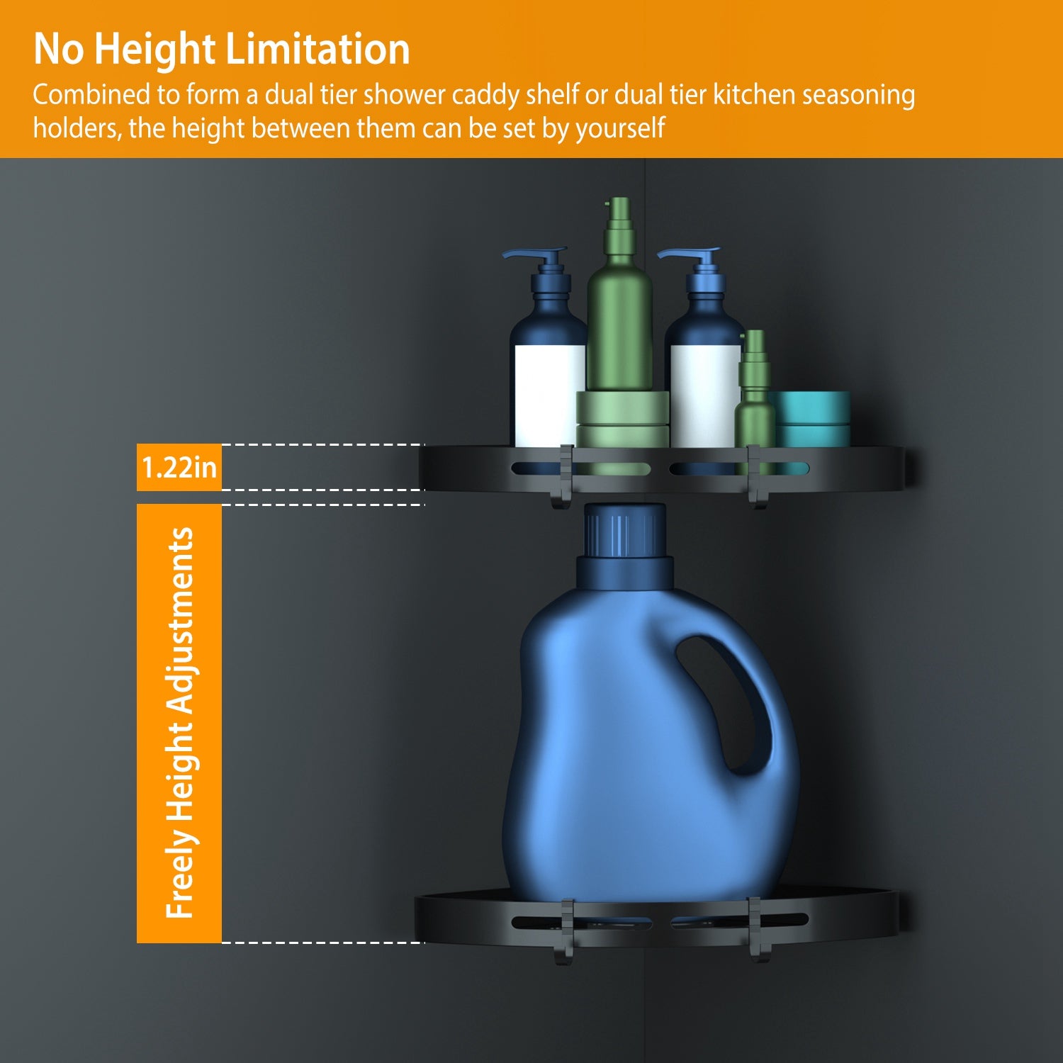 2Pcs Corner Shower Caddy Shelf Adhesive Bathroom Wall Mounted Storage Racks Aluminum Organizers For Bathroom Toilet Kitchen Dorm