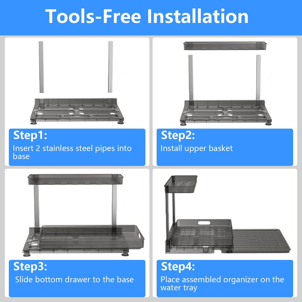 1Pc 2Tier Pull Out Under Sink Organizer Cabinet Organizer With Sliding Drawer Tray L Shaped Slide Out Storage Shelves For Bathroom Kitchen Cabinet