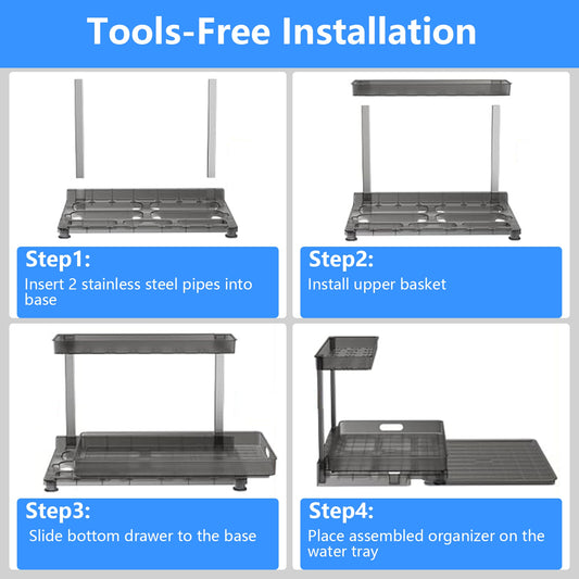 1Pc 2Tier Pull Out Under Sink Organizer Cabinet Organizer With Sliding Drawer Tray L Shaped Slide Out Storage Shelves For Bathroom Kitchen Cabinet