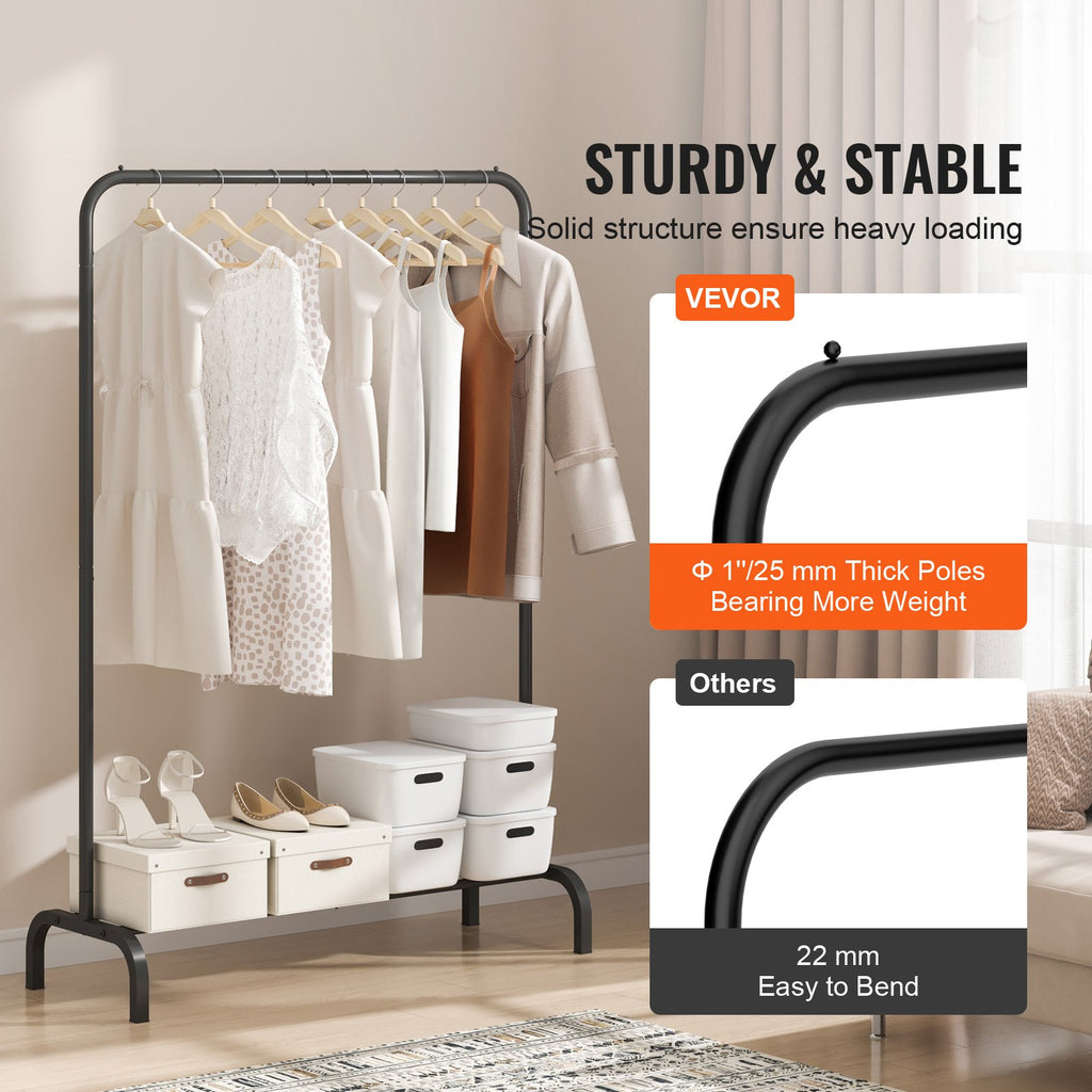 VEVOR Clothes Rack, Heavy Duty Clothing Garment Rack With Hanging Rod And Bottom Storage Area, Clothing Rack For Bedroom Guest Room