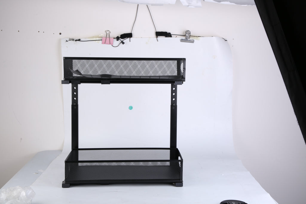 2Pcs Under Sink Organizer 2 Tier Pull Out Cabinet Baskets Storage Shelf Sliding Storage Drawers Rack With 5 Adjustable Height Mesh Baskets For Home Kitchen Bathroom Office